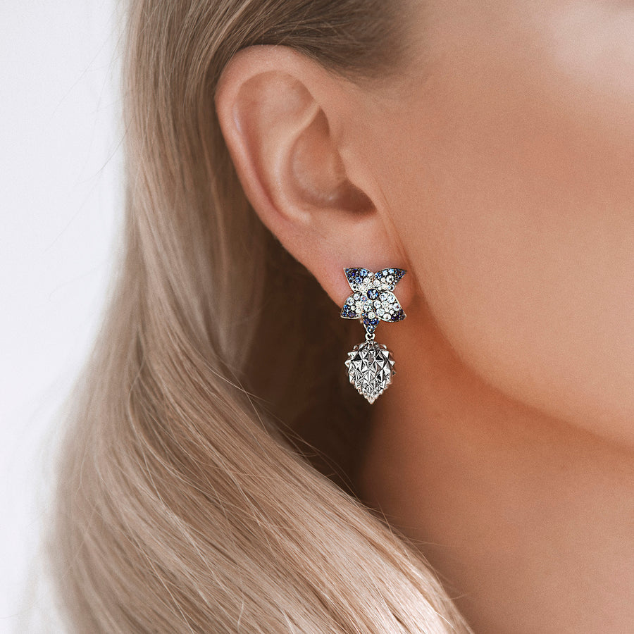 Pinecone Sapphire Flower Earrings