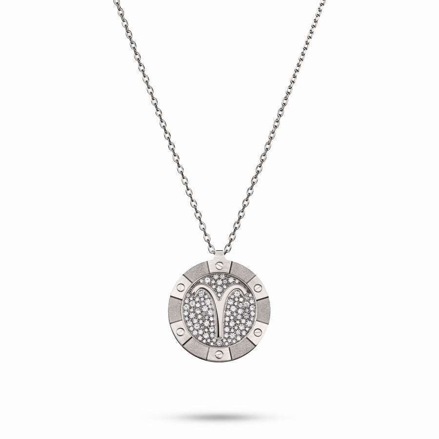 White Gold Target Zodiac Pendant With Diamonds
