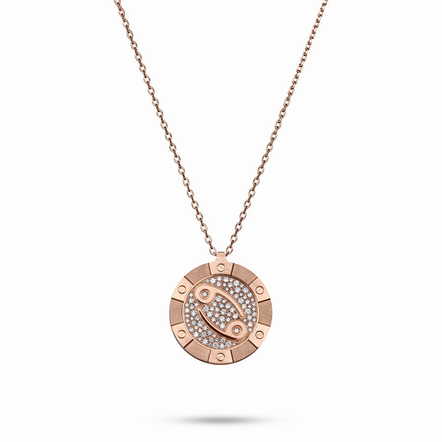 Rose Gold Target Zodiac Pendant With Diamonds