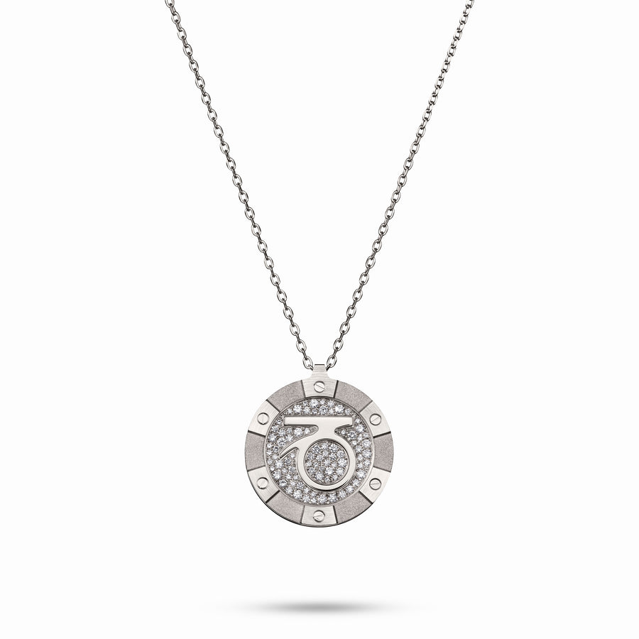 White Gold Target Zodiac Pendant With Diamonds