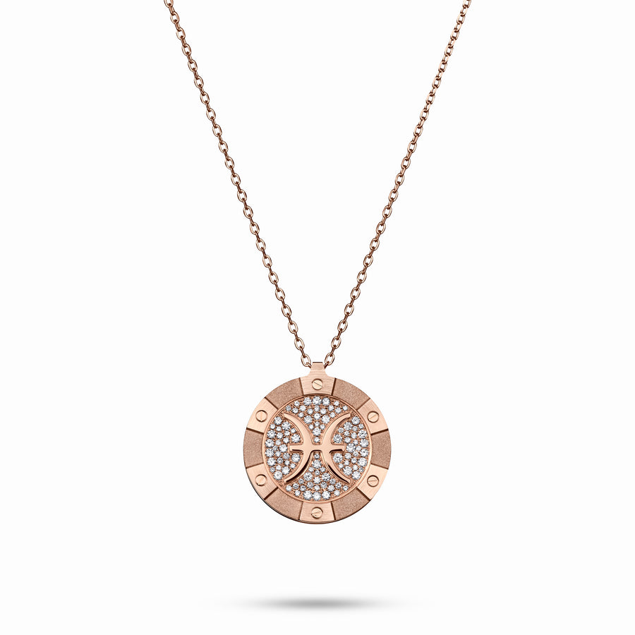 Rose Gold Target Zodiac Pendant With Diamonds