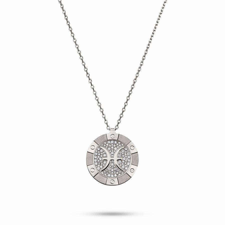 White Gold Target Zodiac Pendant With Diamonds