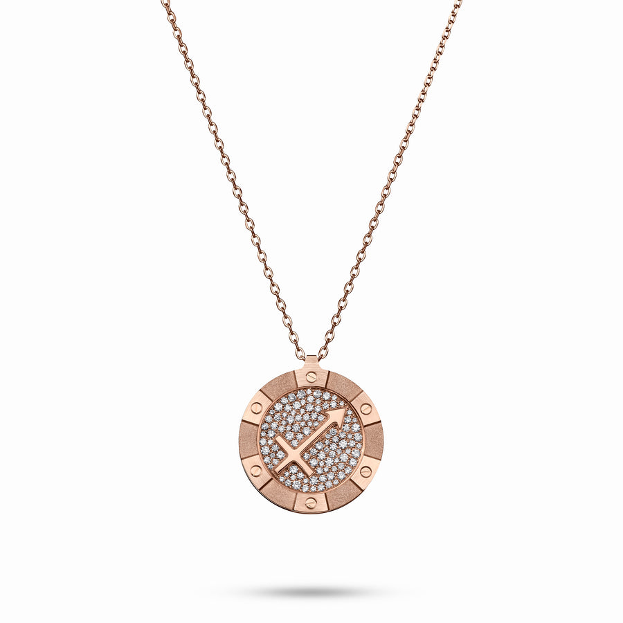Rose Gold Target Zodiac Pendant With Diamonds