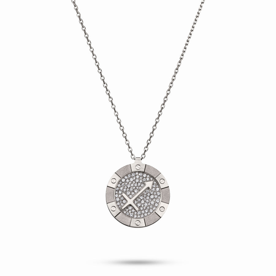 White Gold Target Zodiac Pendant With Diamonds