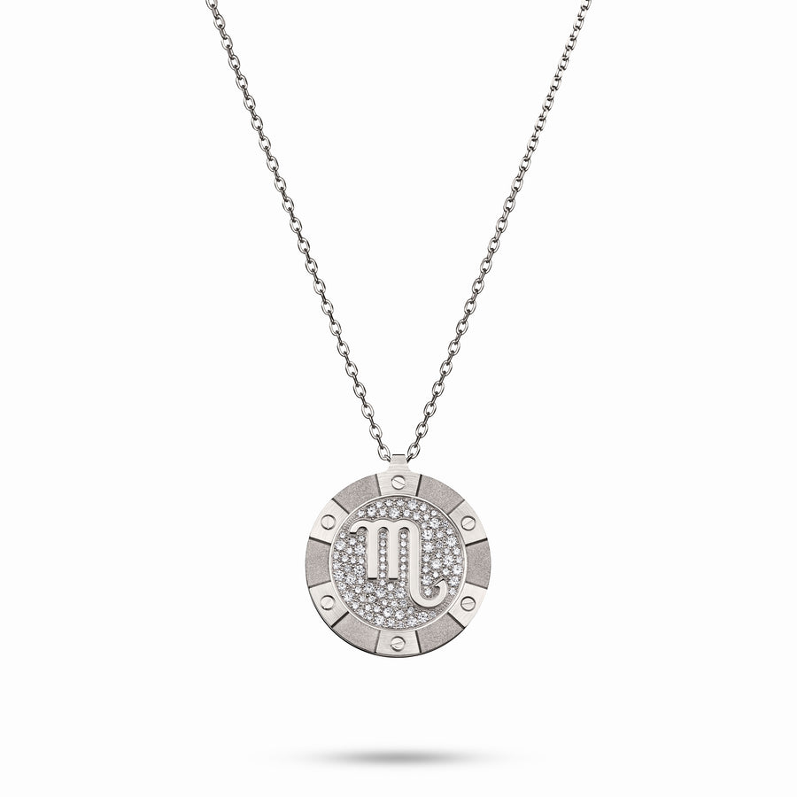 White Gold Target Zodiac Pendant With Diamonds