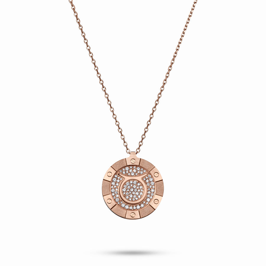 Rose Gold Target Zodiac Pendant With Diamonds