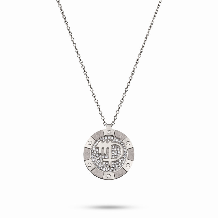 White Gold Target Zodiac Pendant With Diamonds