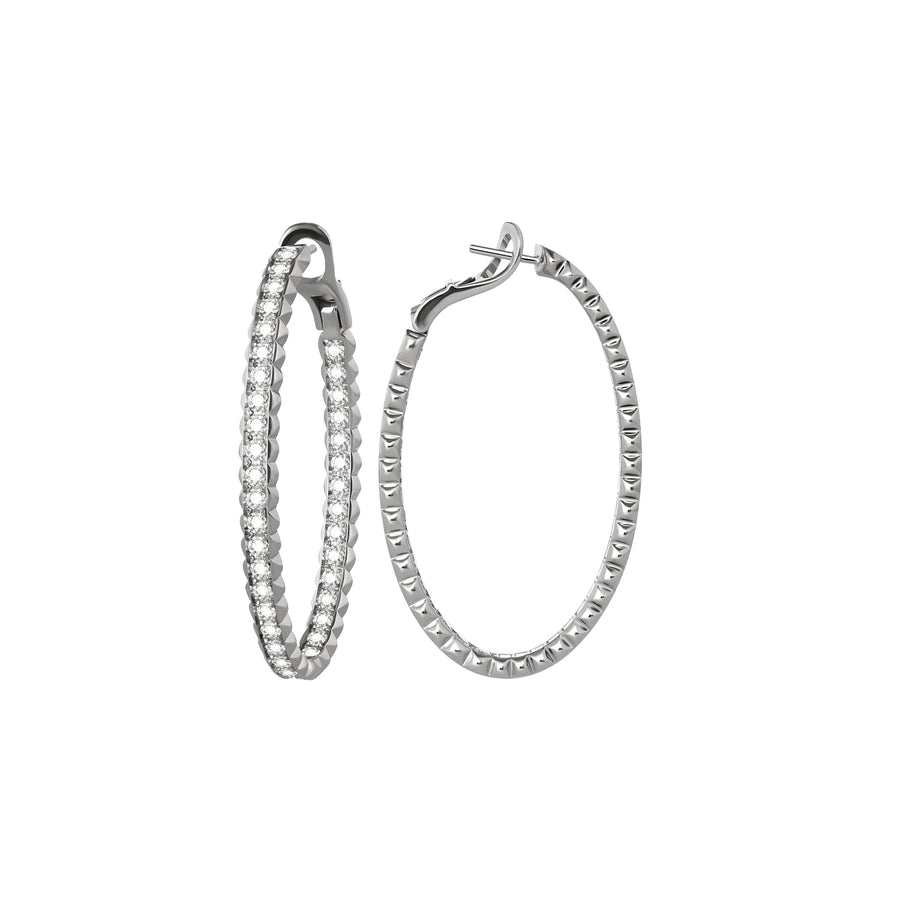 Large White Gold Pinecone Hoops With Diamonds