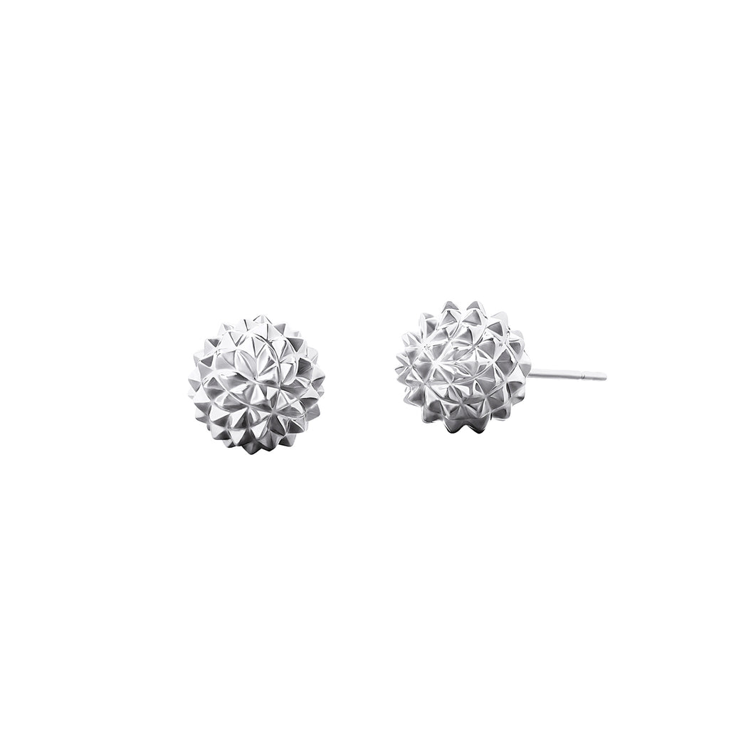 White Gold Pinecone Round Studs